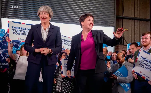  ??  ?? Above: Ruth Davidson’s success secured Theresa May her place in Downing Street.