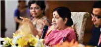 ?? PTI ?? External Affairs Minister Sushma Swaraj speaks during the 'National Conference on NRI marriages and traffickin­g of women and children', in New Delhi on Friday