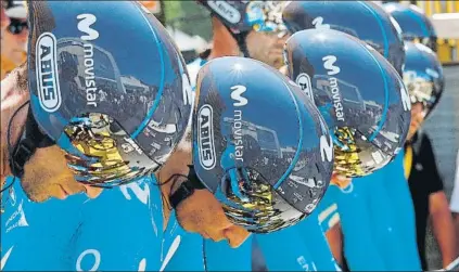  ?? FOTO: EFE ?? Alejandro Valverde y Nairo Quintana en primer término antes de tomar la salida en la tercera etapa del Tour de Francia