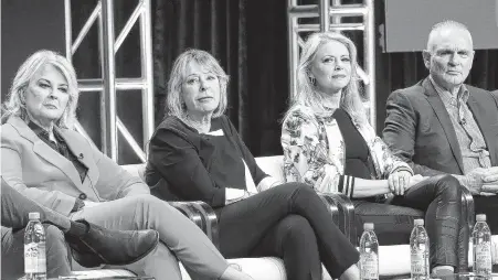  ?? Frederick M. Brown / Getty Images ?? Actress Candice Bergen, from left, executive producer Diane English, actress Faith Ford and actor Joe Regalbuto discuss the television show “Murphy Brown” during the CBS segment of the Summer 2018 Summer Television Critics Associatio­n Press Tour.