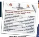  ??  ?? Above: Part of the Union ministry’s tweet, listing some of the Bollywood producers who were sent the letter; Right: Actor Salma Hayek, who said she was targeted by Harvey Weinstein