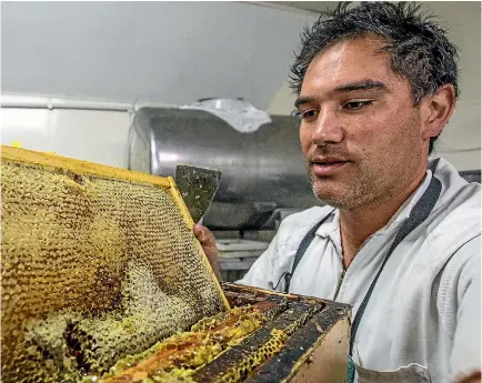  ?? PHOTO: DOUG FIELD/STUFF ?? Pleasant Point Apiaries beekeeper Walker Jacobs works in the factory extracting honey.