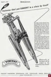  ??  ?? 2: Vincent’s Girdraulic aluminium-blade forks, as used from the Series C onwards.