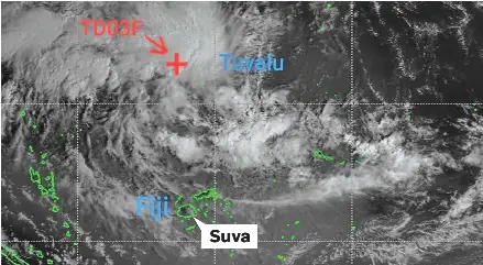  ?? Photo: Fiji Meteorolog­ical Service Facebook ?? A map showing the track followed by Tropical Depression (TD03F).