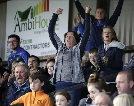 ??  ?? AGB fans celebrate during the Wicklow Minor ‘A’ ladies football final against Blessingto­n in Roundwood.