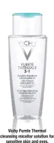  ??  ?? Vichy Purete Thermal cleansing micellar solution for sensitive skin and eyes.