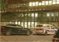  ?? Photo — AFP ?? A screen grab taken from AFPTV video footage shows a cordoned off area outside a police station in the 13th district of Paris after the attack.