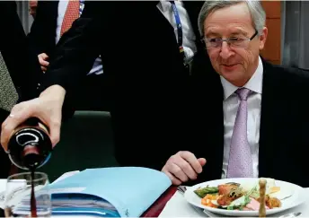  ??  ?? Open Bordeaux: European Commission president Jean-Claude Juncker enjoys wine with dinner at an EU event in 201