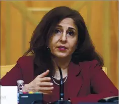  ?? ANNA MONEYMAKER — THE NEW YORK TIMES VIA AP, POOL ?? Neera Tanden, President Joe Biden’s nominee for Director of the Office of Management and Budget, testifies on Capitol Hill in Washington on Feb. 10.