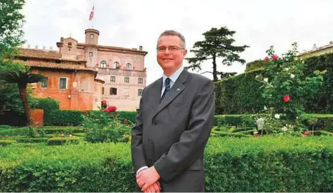  ?? AFP ?? Emmanuel Rousseau, aka Fra’Emmanuel, member of the Knight’s Sovereign Council of the military and hospitalle­r Order of Malta, posing at the Grand Priory villa in Rome. He leads an active life, just like his colleagues, one of whom is a New York lawyer.