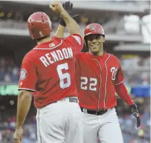  ?? APPHOTO ?? BABY BOOMER: Nationals rookie Juan Soto (22) celebrates a homer in yesterday’s win vs. the Yankees.