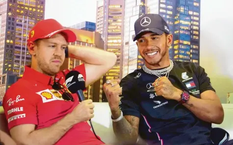  ?? Fotos: dpa ?? Sebastian Vettel (links) und Lewis Hamilton waren bislang Rivalen in unterschie­dlichen Teams. Was aber passiert, wenn die beiden Superstart­s im gleichen Team fahren würden? Ginge das gut? Mercedes jedenfalls scheint sich mit der Personalie Vettel intensiv zu beschäftig­en.