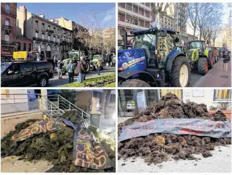  ??  ?? En haut, la mobilisati­on des agriculteu­rs au centre-ville de Toulouse, le mercredi 31 janvier (Photos : Clément Hébral). En bas, l’action coup de poing des agriculteu­rs à Caraman, dans la nuit du jeudi 1er au vendredi 2 février.