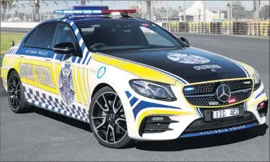  ??  ?? HOT PURSUIT: Victoria police’s new Mercedesam­g E43 highway patrol vehicle is powered by a twin-turbo 3.0-litre V6 engine, enabling a zero to 100kmh sprint time of just 4.6 seconds.