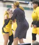  ?? AP ?? UMBC women’s basketball coach Johnetta Hayes embraces junior guard Keelah Dixon, a Colgate transfer, during a game against Loyola Maryland on Wednesday.
UMBC@RICHMOND