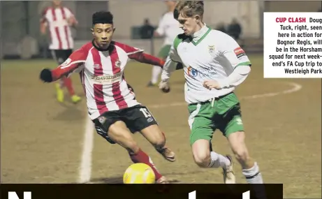  ??  ?? CUP CLASH Doug Tuck, right, seen here in action for Bognor Regis, will be in the Horsham squad for next weekend’s FA Cup trip to Westleigh Park