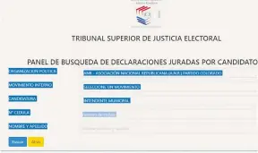  ??  ?? Vista de la web del TSJE para encontrar las declaracio­nes juradas de candidatos.