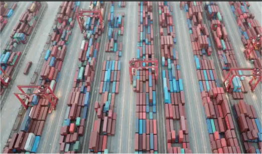  ??  ?? A container terminal at Taicang Port in Jiangsu Province in east China on October 10