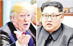  ?? — Reuters photo ?? A combinatio­n photo shows Trump (left) in Washignton, DC and Kim in Panmunjom, South Korea.