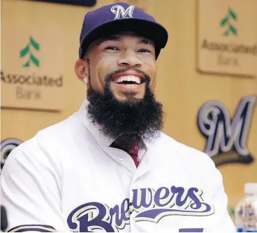  ?? RICK WOOD / MILWAUKEE JOURNAL- SENTINEL ?? The Milwaukee Brewers hope former Toronto Blue Jay Eric Thames can bring them the Babe Ruthian-like numbers he produced the last three seasons in South Korea.