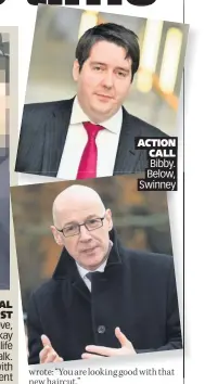  ??  ?? ACTION CALL Bibby. Below, Swinney