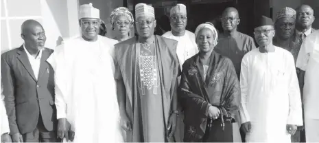  ??  ?? From 2nd left, Managing Director BUA Sugar Refinery Alh. Ibrahim Yaro, Governor Abdulfatai Ahmed of Kwara State, Minister of State Industry Trade and Investment Hajiya Aisha Abubakar and Executive Secretary National Sugar Developmen­t Council Dr. Latif...