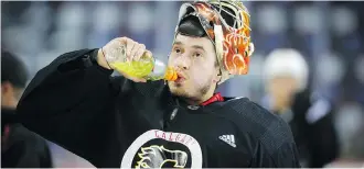  ?? AL CHAREST ?? David Rittich will be the No. 2 goalie for the Calgary Flames, backing up starter Mike Smith. The team plans to monitor Smith’s minutes this season in hopes of building up both goalies for the playoffs.