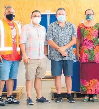  ?? Photos / Supplied ?? Dr Nailasikau Halatuitui­a (left), MP Tangi Utikere, Mayor Grant Smith, and Cr Renee Dingwall were part of the Central Districts Tongan relief effort.