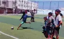  ?? Abubaker Abed ?? Mohammed Abu-Hujair takes a shot at goal at Al-Salah FC in Deir al-Balah. Photograph: