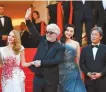  ??  ?? U.S. actress and member of the Feature Film jury Jessica Chastain, from left, Spanish director Pedro Almodovar, Chinese actress Fan Bingbing and South Korean director Park Chan-wook pose as they arrive for the closing ceremony of the 70th edition of...