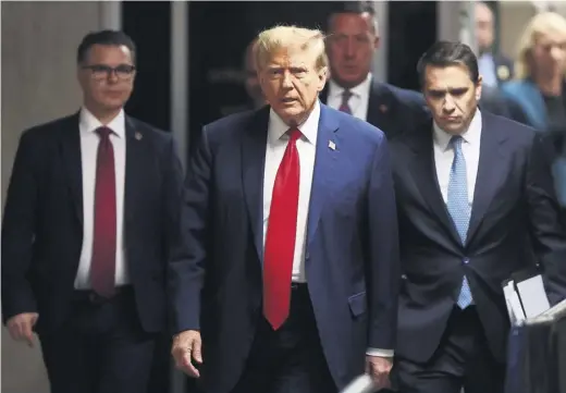  ?? PHOTOGRAPH: BRENDAN MCDERMID/ REUTERS ?? ‘This was a planned, coordinate­d, long-running conspiracy to influence the 2016 election’
Matthew Colangelo
Donald Trump in Manhattan yesterday for the second day of witness testimony in his criminal trial