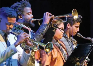  ??  ?? IN TUNE: On stage at the Youth Jazz Festival at the Artscape last Friday. The event was part of the Artscape’s annual Youth Month celebratio­ns. From left Bonga Masola, Mandisi Dyantyis, Kerwin Albertus and Andreas Coxson.