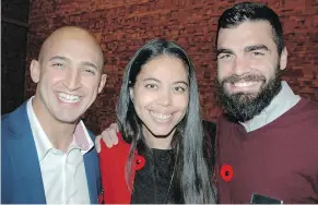  ??  ?? B.C. Lions receiver Marco Iannuzzi and defensive end Craig Roh along with his wife Chelsea took in the 19th annual Sports Celebritie­s Festival benefit at the Vancouver Convention Centre.