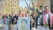  ?? AP FILE ?? Houthi rebels hold a poster of Hezbollah leader Sheikh Hassan Nasrallah during a rally in Sanaa, Yemen.