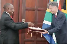  ?? The Presidency ?? PRESIDENT Cyril Ramaphosa welcomed the newly appointed Israeli Ambassador to South Africa, Eliav Belotsecov­sky, last month. |