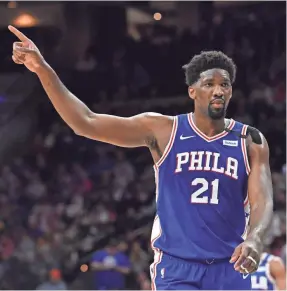  ?? ERIC HARTLINE/USA TODAY SPORTS ?? Joel Embiid thinks the 76ers jerseys should be No. 1.