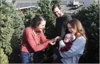  ?? ?? Jessica Delis shares the scent of a Christmas tree with her nephew Jackson as Sylvia and Zachary Seaton look on while they shop for a Christmas tree at Alpine Christmas Trees’ location on 2312 Wible Road.