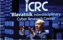  ?? (Amir Cohen/Reuters) ?? PRIME MINISTER Benjamin Netanyahu delivers his remarks yesterday at the Tel Aviv University cyber security conference.