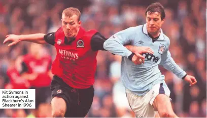  ??  ?? Kit Symons in action against Blackburn’s Alan Shearer in 1996