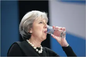  ?? PHOTO: BLOOMBERG ?? UK Prime Minister Theresa May at the Conservati­ve Party’s annual conference in Birmingham on Sunday. British stocks leapt to a 16-month high after her remarks.