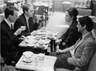  ??  ?? Symphony in tea: composers Richard Rodney Bennett, Malcolm Williamson, Thea Musgrave and Peter Maxwell Davies get together in 1965