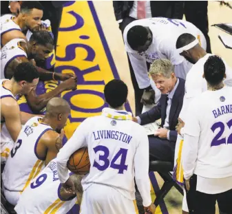  ?? Carlos Avila Gonzalez / The Chronicle ?? Warriors head coach Steve Kerr, who played on five NBA title teams, said, “As you go deeper (in the playoffs), it gets tougher and tougher. So what this team has accomplish­ed is remarkable.”