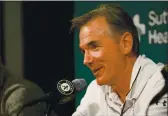  ?? DAI SUGANO — BAY AREA NEWS GROUP, FILE ?? A’s executive Billy Beane speaks during a press conference in October 2018 at the Coliseum in Oakland.