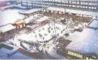  ?? CYPRESS EQUITIES ?? A new redevelopm­ent proposal for Bayshore Town Center includes improvemen­ts to its public square — with an ice skating rink during the winter.