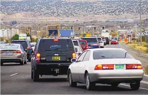  ?? ADOLPHE PIERRE-LOUIS/JOURNAL ?? Backups have been an issue on U.S. 550 for more than a decade — which is why NMDOT rebuilt the highway and interchang­e at N.M. 528. Here, traffic tries to head east on U.S. 550 at N.M. 528 on a Friday afternoon in 2019.