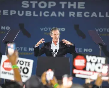  ?? Wally Skalij Los Angeles Times ?? A RECALL EFFORT by Republican­s showed Gov. Gavin Newsom “a ruthlessne­ss on the other side that I understand now,” he said. He won the “life or death” battle against the far right by more than 3 million votes.