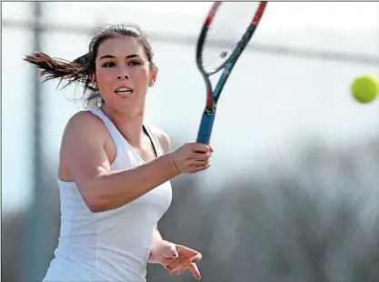  ?? DANA JENSEN/THE DAY ?? Stonington’s Gabby Dellacono, who won her second straight Eastern Connecticu­t Conference singles title and then finished second at the State Open in 2017, is back for her junior season.