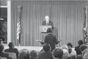  ?? THE ASSOCIATED PRESS ?? President Gerald Ford listens to a reporter’s question during a news conference at the Executive Office building in Washington.