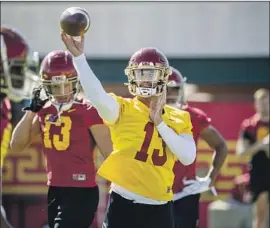  ?? Gina Ferazzi Los Angeles Times ?? USC QUARTERBAC­K Caleb Williams, a transfer from Oklahoma, has found a home with the Trojans. “He can fit in in any place,” USC coach Lincoln Riley says.