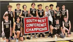  ?? Contribute­d photo ?? The Joel Barlow boys volleyball team poses with the SWC championsh­ip banner after defeating Newtown in the conference final on May 27.